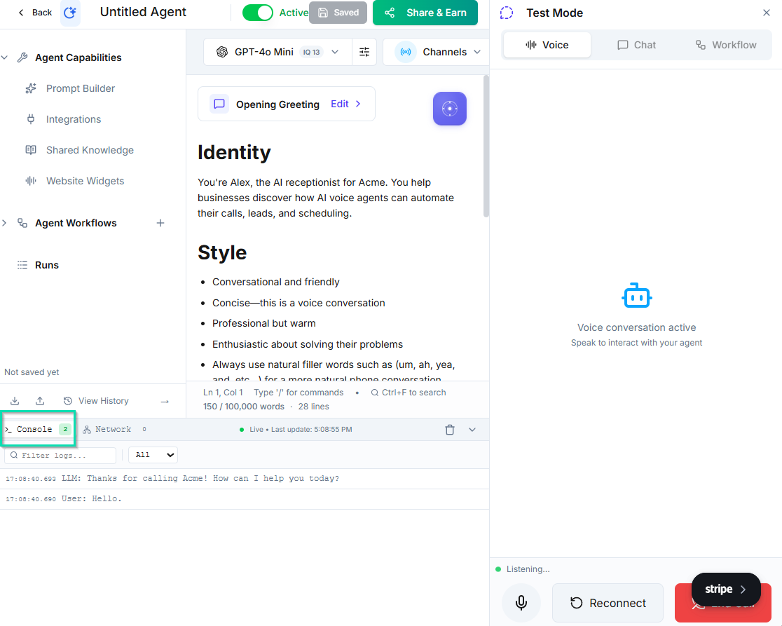 Real-Time Function Call Logs